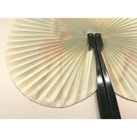 Chinese Cherry Blossoms Hand Fan Painted Circular Paper Folding Floral 10" Asian - Picture 8 of 9